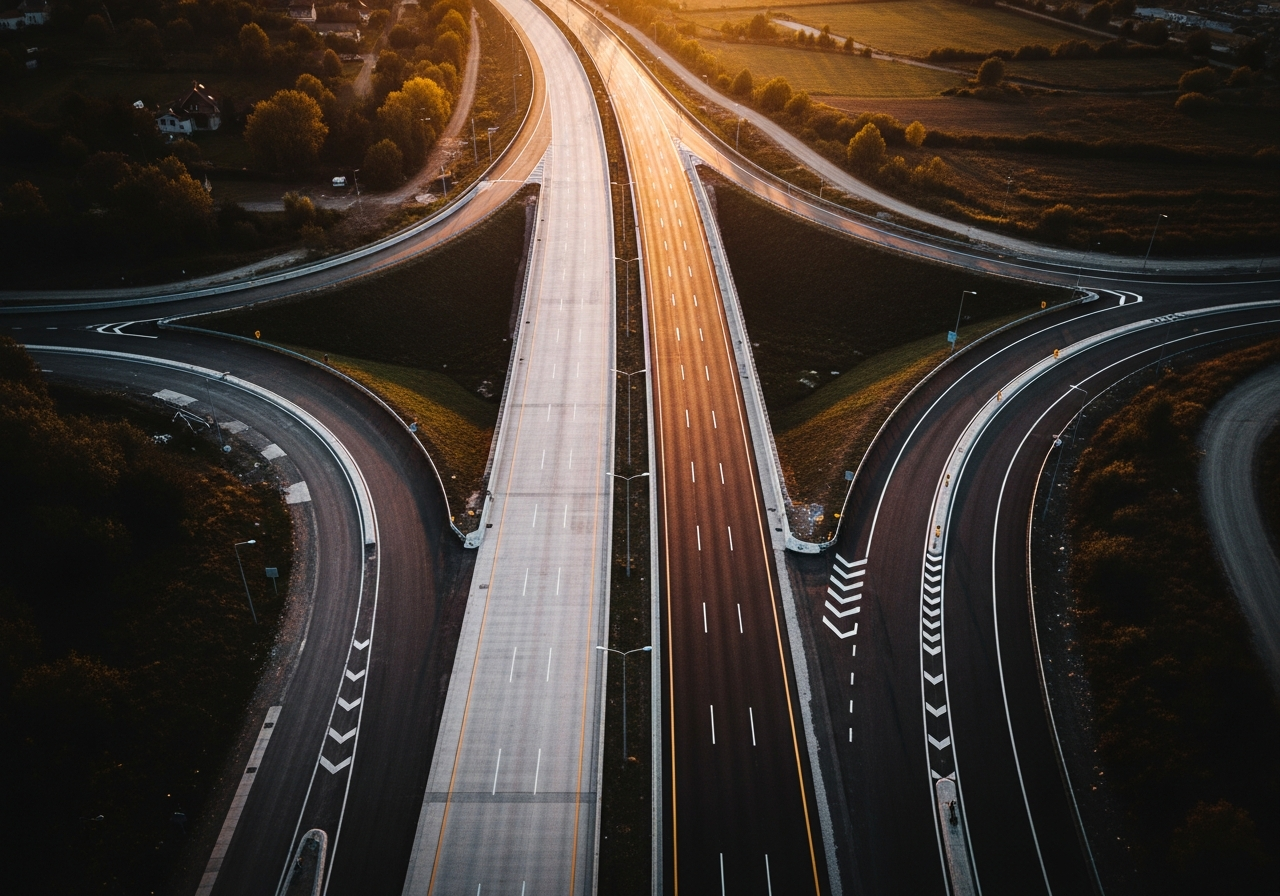 Aerial view of newly constructed concrete highway